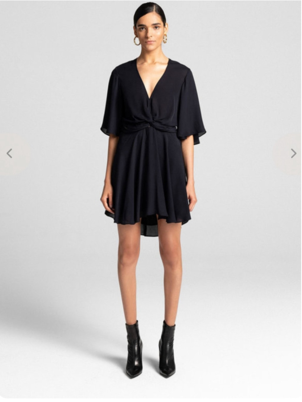 Alc silk Elegant Black V-Neck Knot-Front Mini Dress
